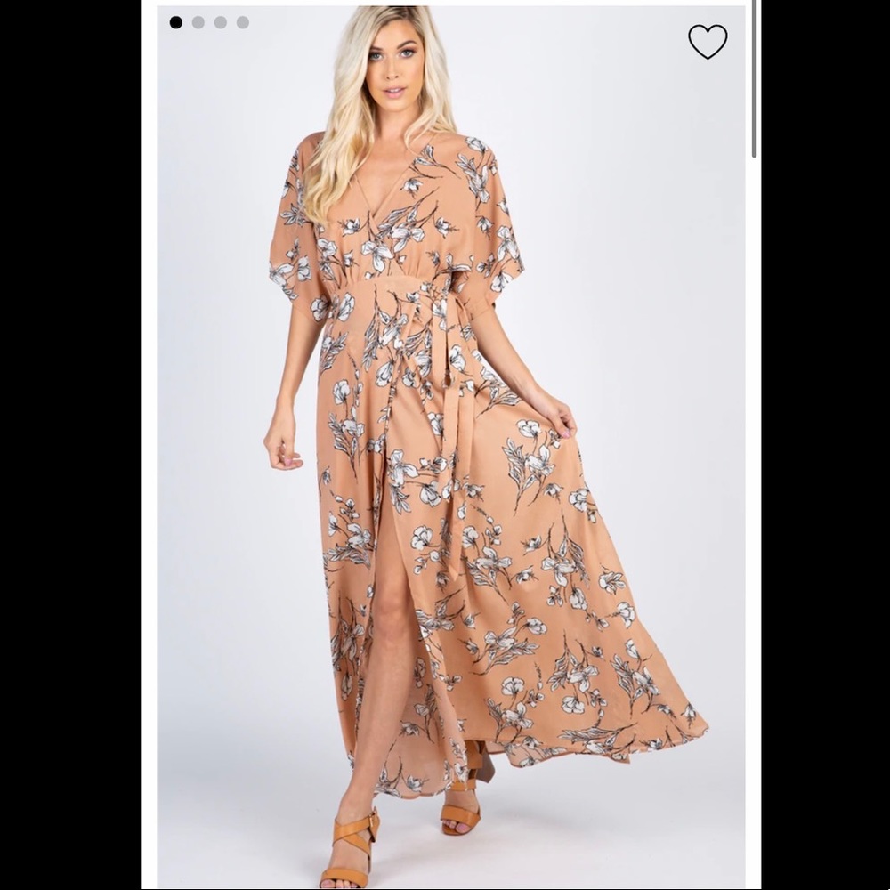 Peach Floral Wrap Maxi Dress Pinkblush